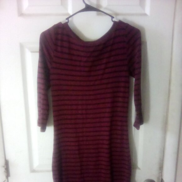 Burgundy Red and Black Striped Bodycon Dress - Picture 2 of 3